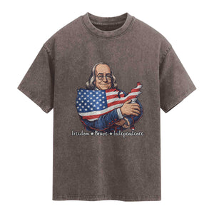 Benjamin Franklin Washed Cotton T-Shirt Freedom Liberty Independence American History