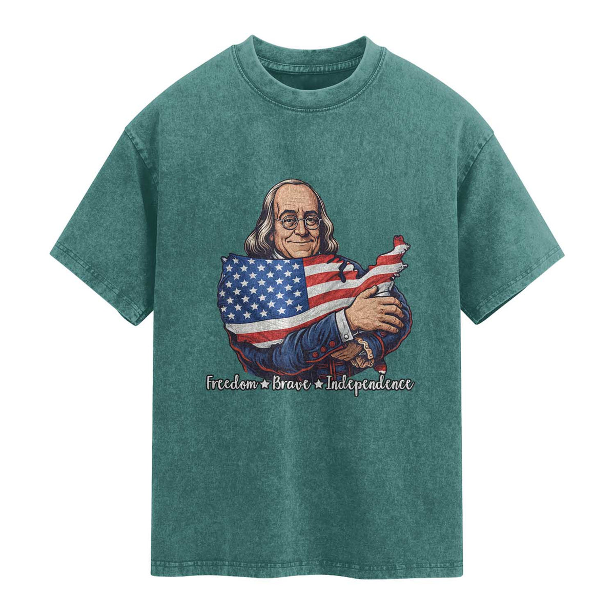 Benjamin Franklin Washed Cotton T-Shirt Freedom Liberty Independence American History
