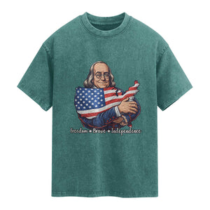 Benjamin Franklin Washed Cotton T-Shirt Freedom Liberty Independence American History