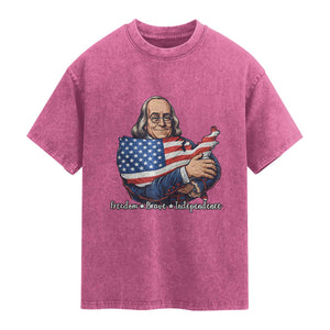 Benjamin Franklin Washed Cotton T-Shirt Freedom Liberty Independence American History