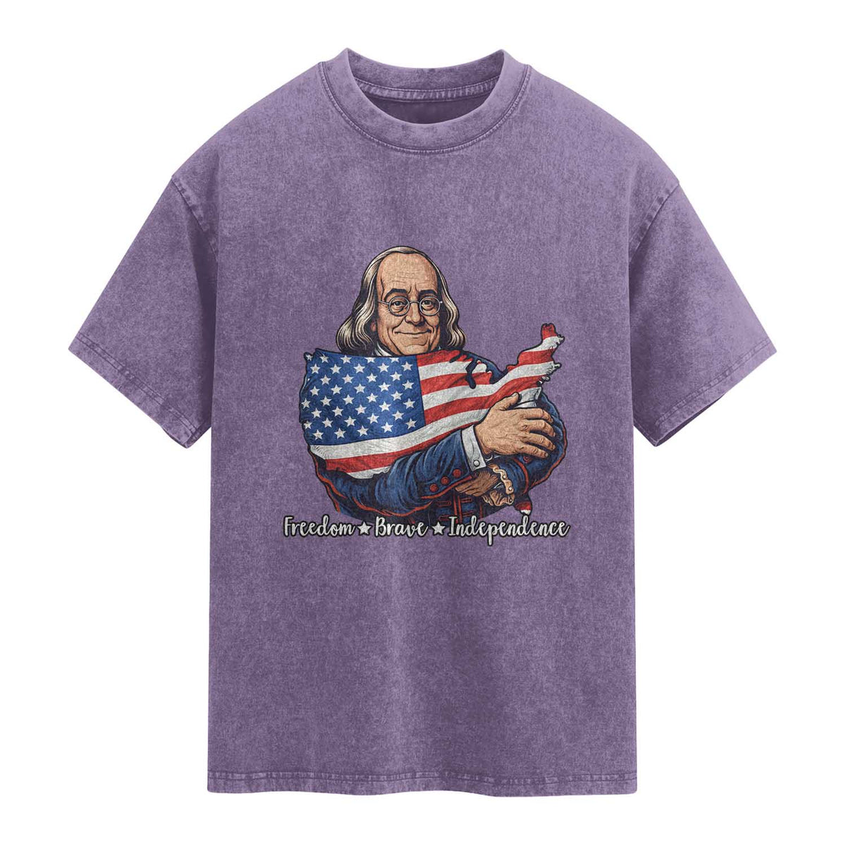 Benjamin Franklin Washed Cotton T-Shirt Freedom Liberty Independence American History