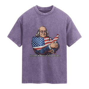Benjamin Franklin Washed Cotton T-Shirt Freedom Liberty Independence American History