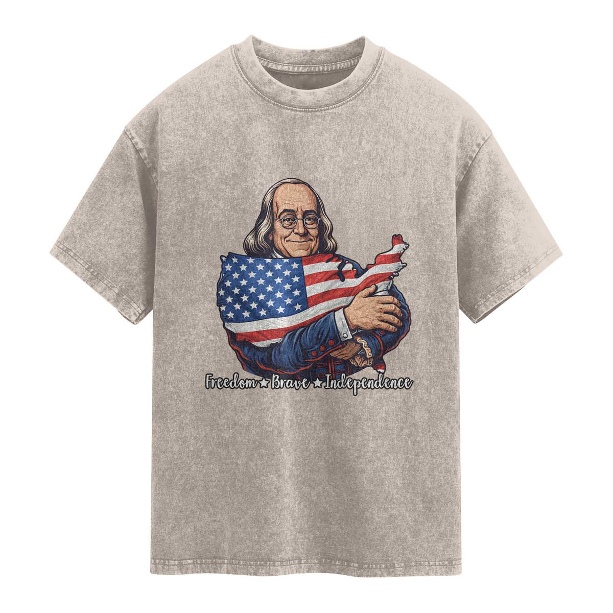 Benjamin Franklin Washed Cotton T-Shirt Freedom Liberty Independence American History