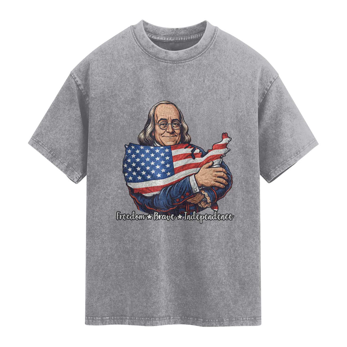 Benjamin Franklin Washed Cotton T-Shirt Freedom Liberty Independence American History