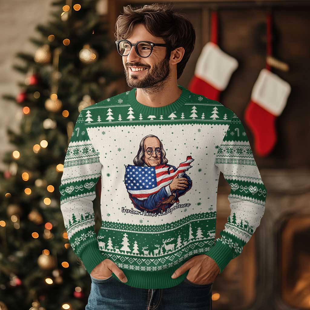 Benjamin Franklin Ugly Christmas Sweater Freedom Liberty Independence American History TS12 Beige Green Print Your Wear