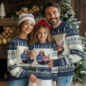 Benjamin Franklin Ugly Christmas Sweater Freedom Liberty Independence American History TS12 Beige Navy Print Your Wear