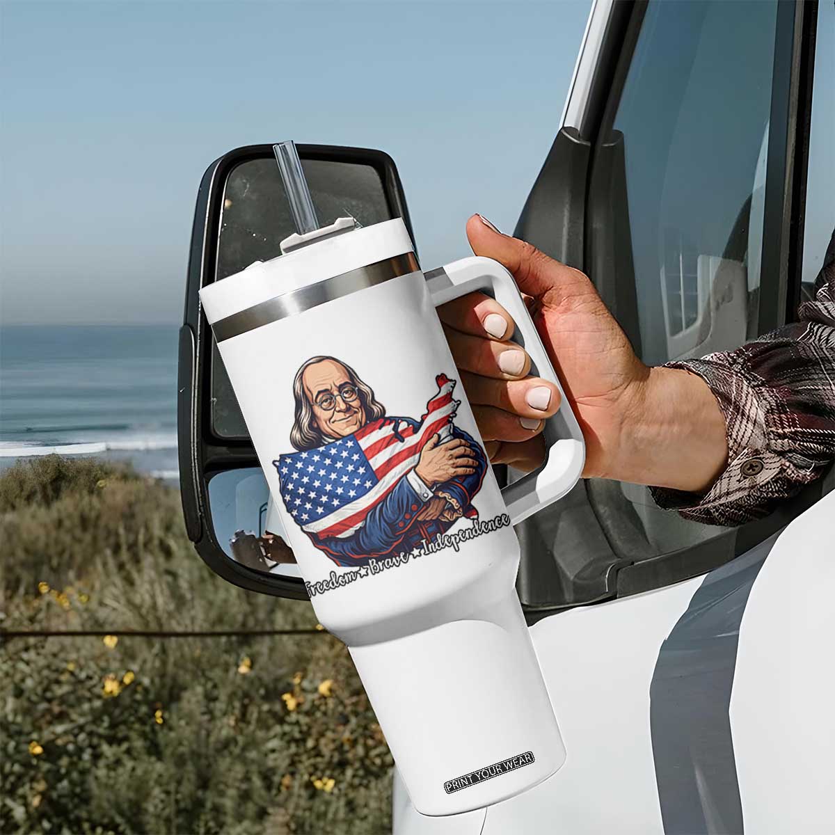 Benjamin Franklin Tumbler With Handle Freedom Liberty Independence American History TS12 Print Your Wear