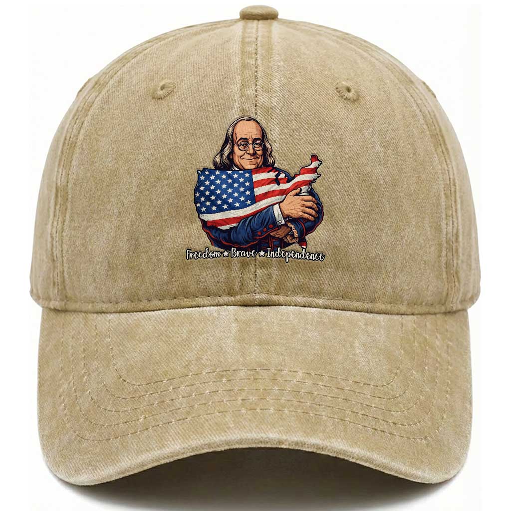 Benjamin Franklin Washed Cotton Baseball Cap Freedom Liberty Independence American History TS12 Washed Cap Universal Fit Khaki Print Your Wear