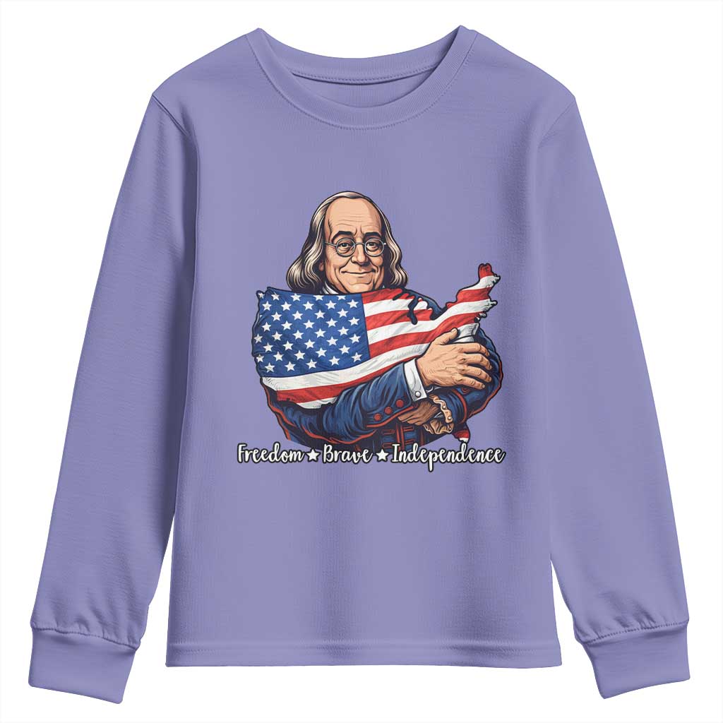 Benjamin Franklin Youth Sweatshirt Freedom Liberty Independence American History TS12 Violet Print Your Wear