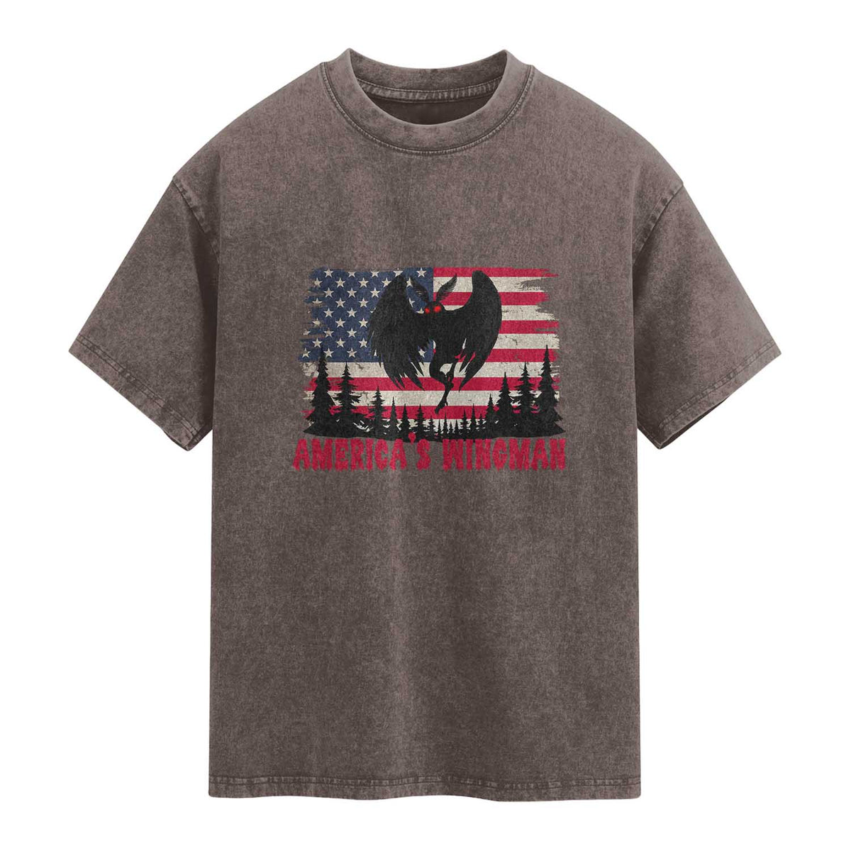 Mothman Americas Wingman Washed Cotton T-Shirt Funny Patriotic Cryptid