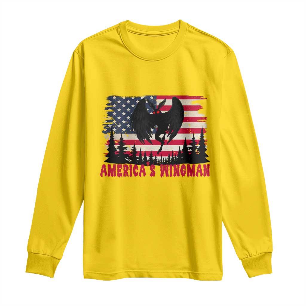 Mothman Americas Wingman Long Sleeve Shirt Funny Patriotic Cryptid TS12 Daisy Print Your Wear