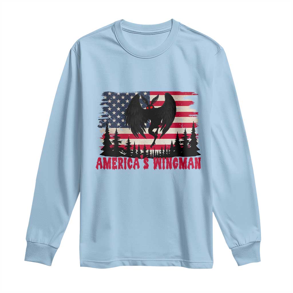 Mothman Americas Wingman Long Sleeve Shirt Funny Patriotic Cryptid TS12 Light Blue Print Your Wear
