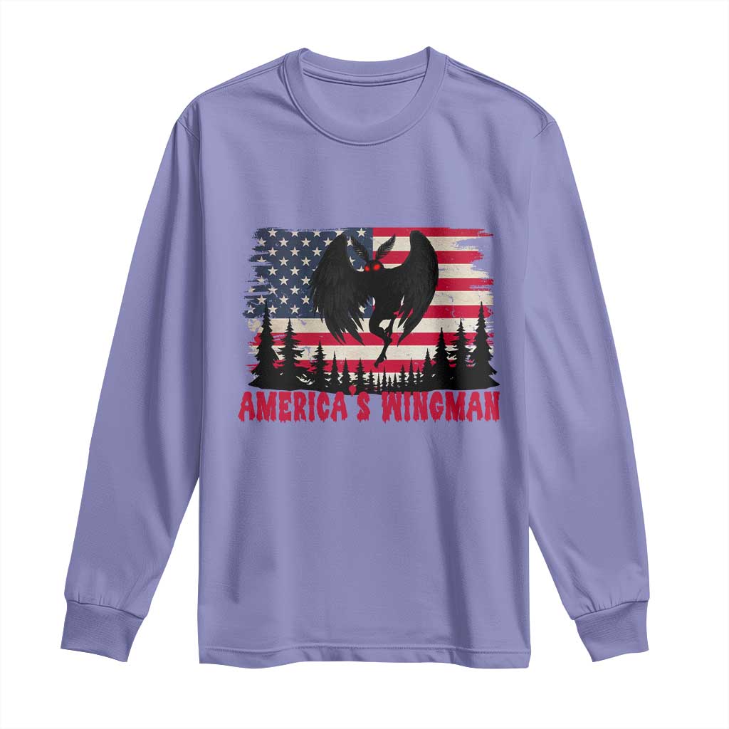 Mothman Americas Wingman Long Sleeve Shirt Funny Patriotic Cryptid TS12 Violet Print Your Wear
