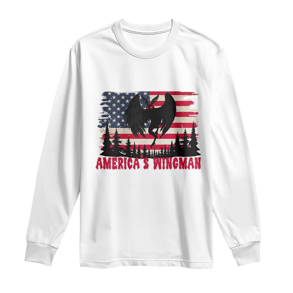 Mothman Americas Wingman Long Sleeve Shirt Funny Patriotic Cryptid TS12 White Print Your Wear