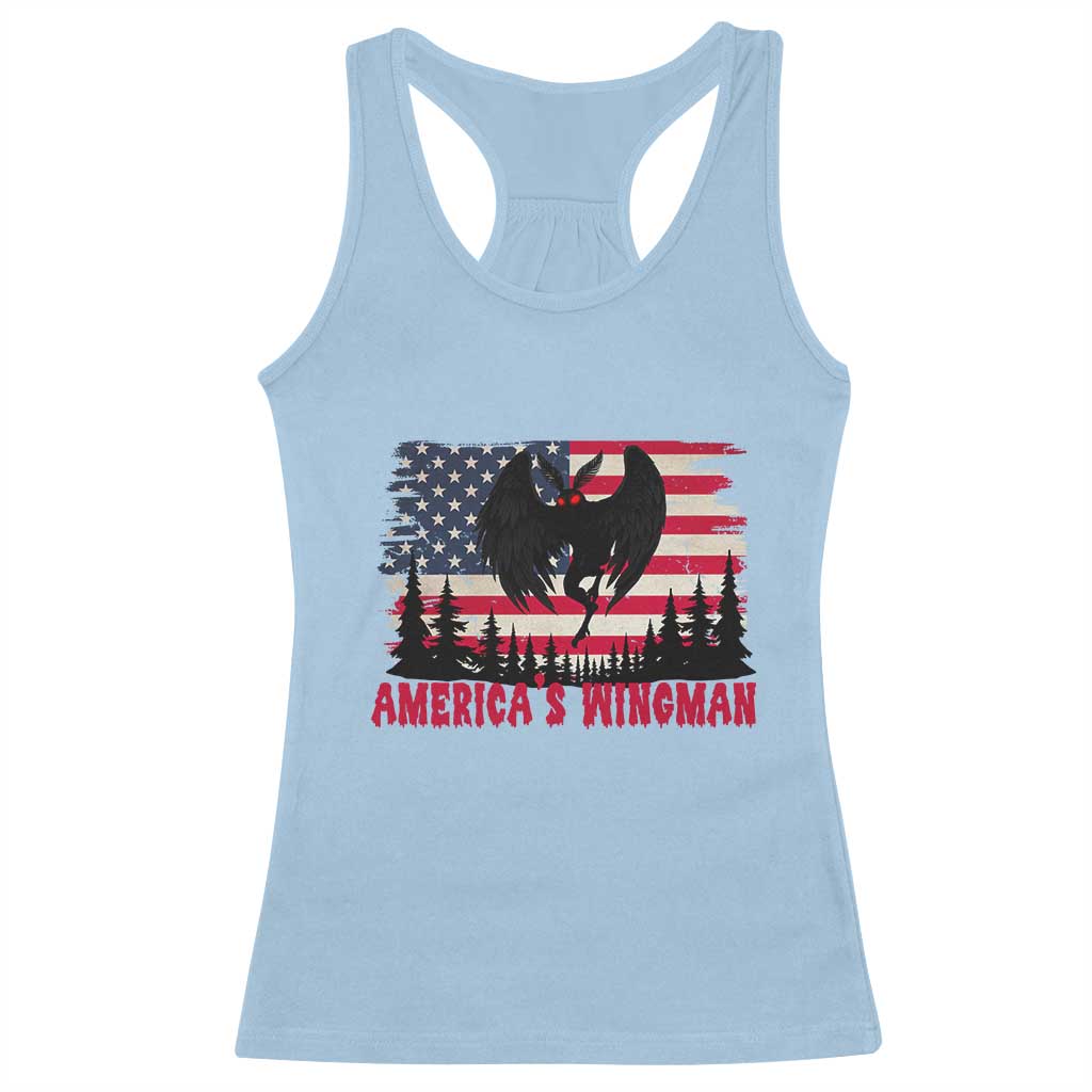 Mothman Americas Wingman Racerback Tank Top Funny Patriotic Cryptid TS12 Light Blue Print Your Wear