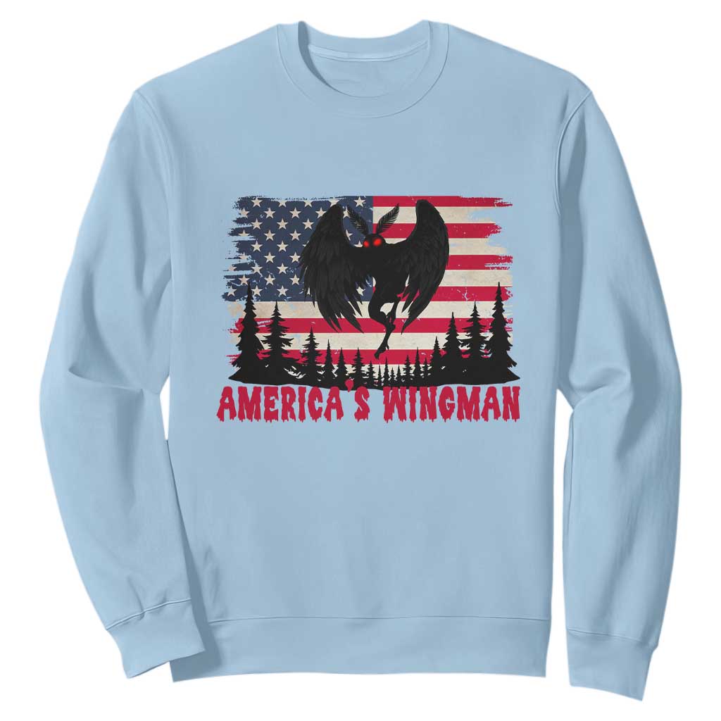 Mothman Americas Wingman Sweatshirt Funny Patriotic Cryptid TS12 Light Blue Print Your Wear