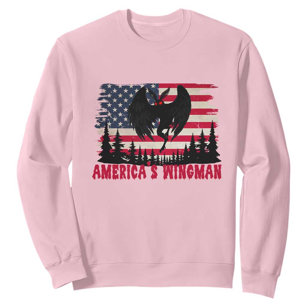 Mothman Americas Wingman Sweatshirt Funny Patriotic Cryptid TS12 Light Pink Print Your Wear