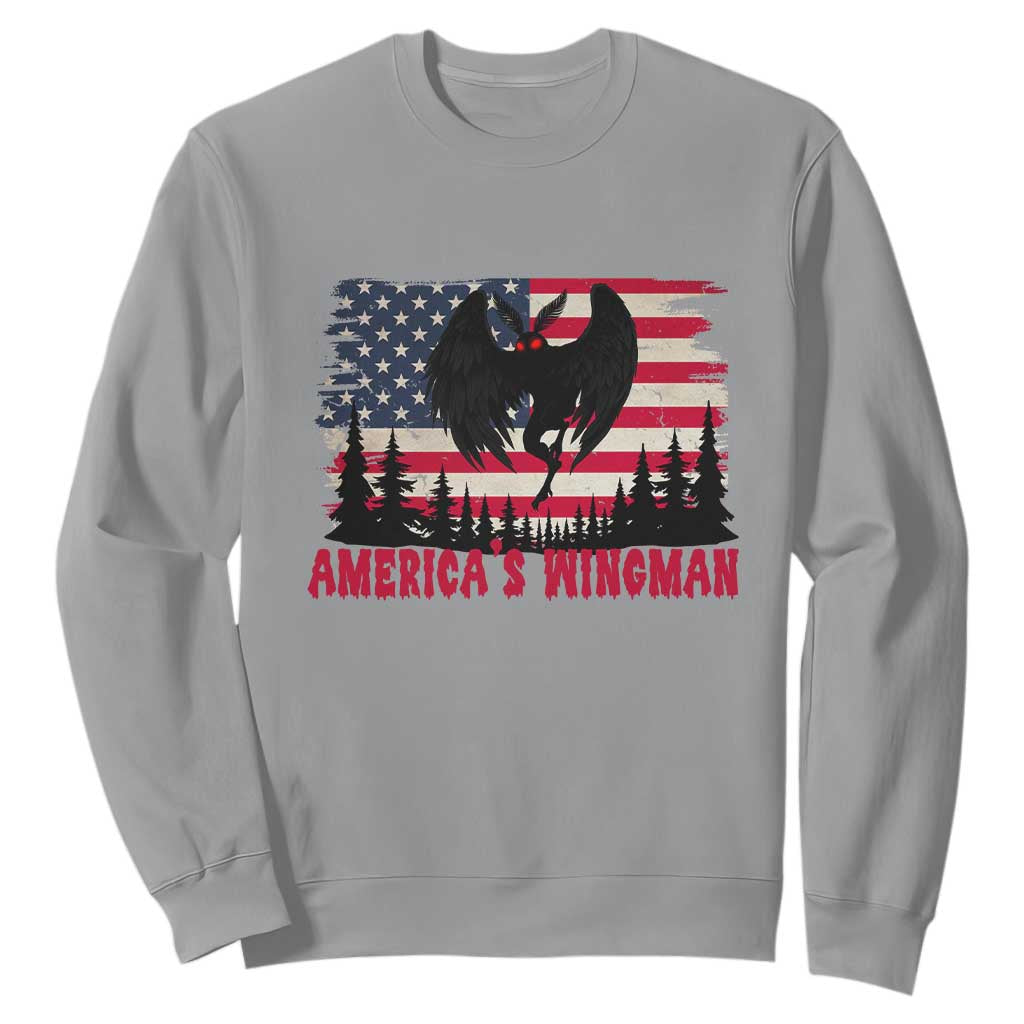 Mothman Americas Wingman Sweatshirt Funny Patriotic Cryptid TS12 Sport Gray Print Your Wear