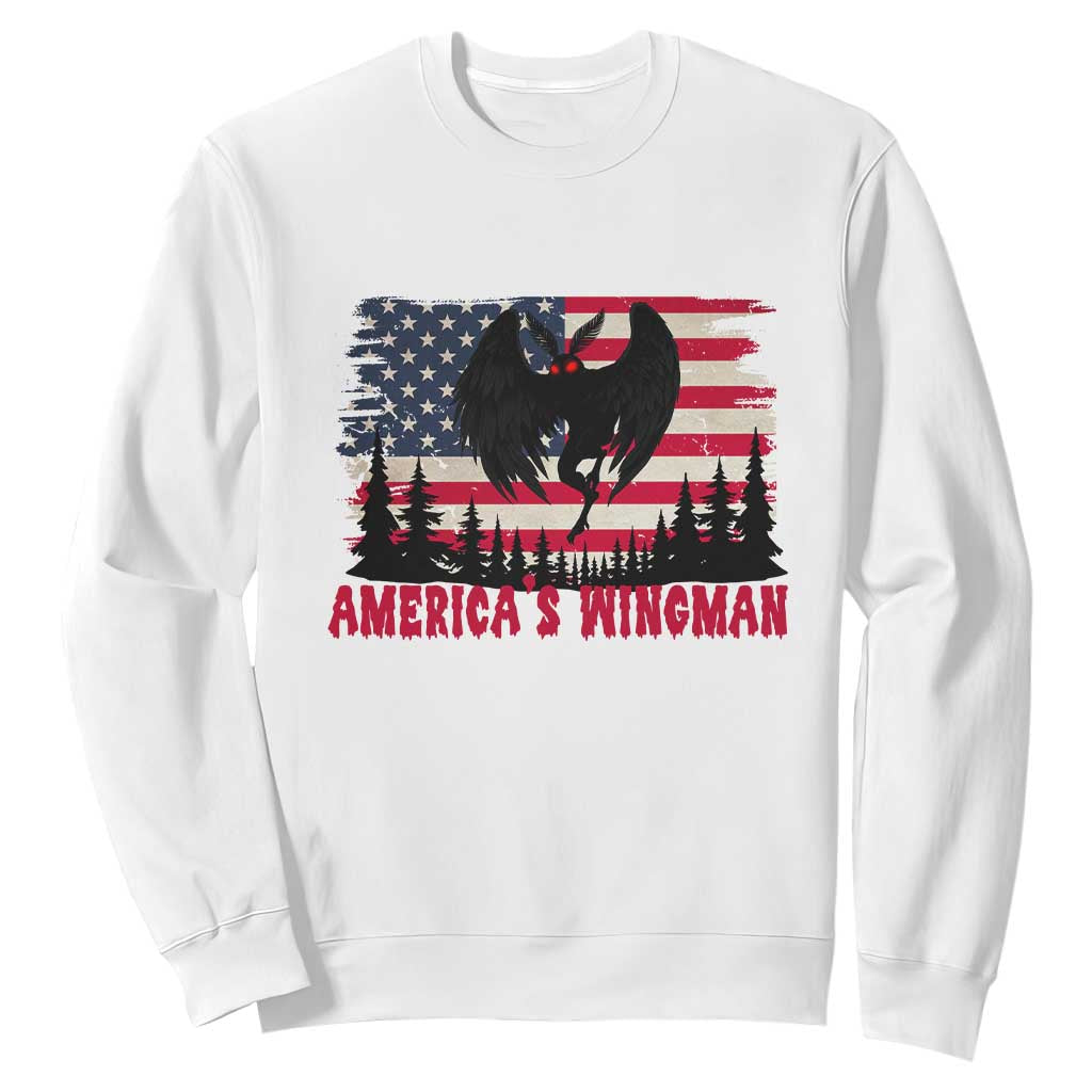 Mothman Americas Wingman Sweatshirt Funny Patriotic Cryptid TS12 White Print Your Wear