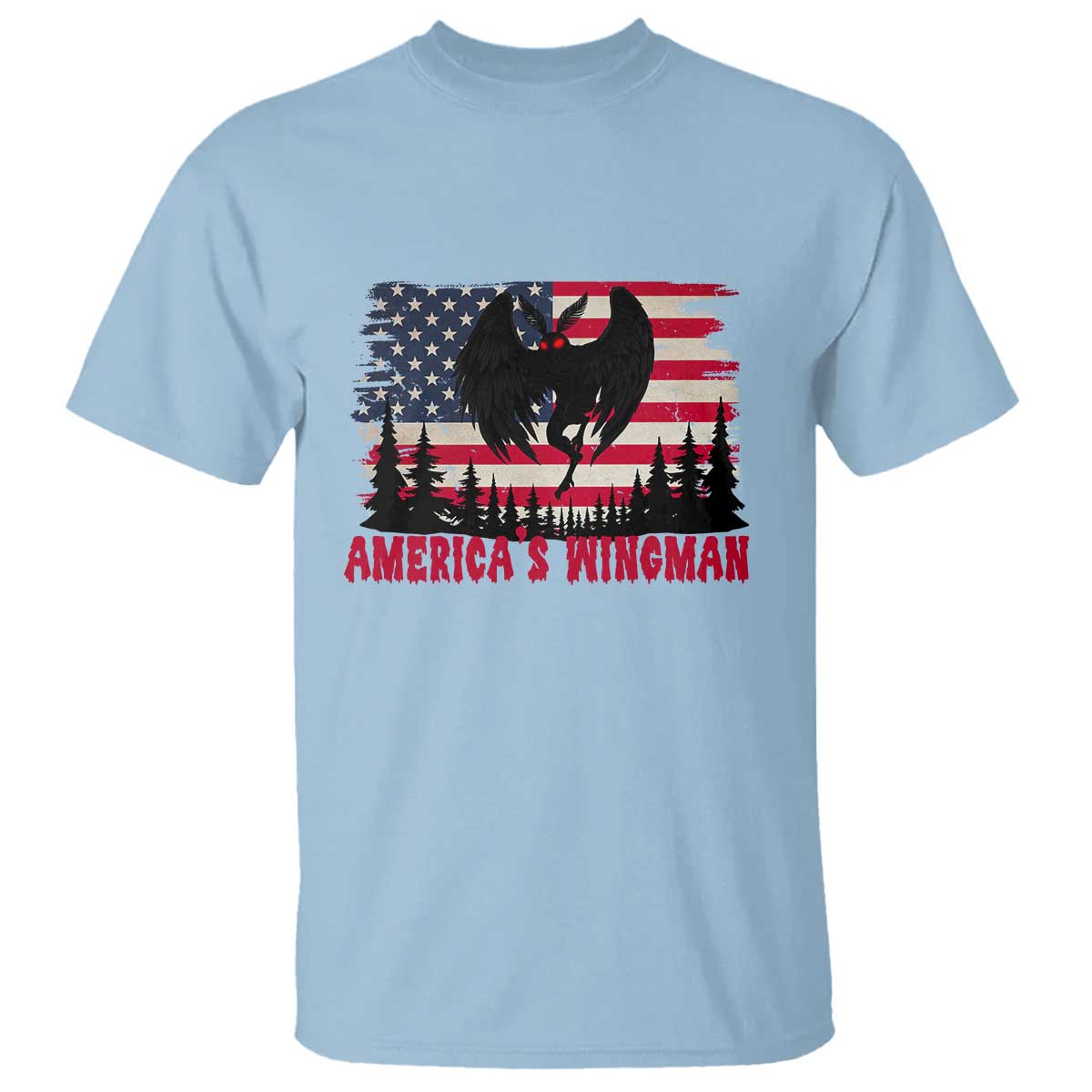 Mothman Americas Wingman T Shirt Funny Patriotic Cryptid TS12 Light Blue Print Your Wear