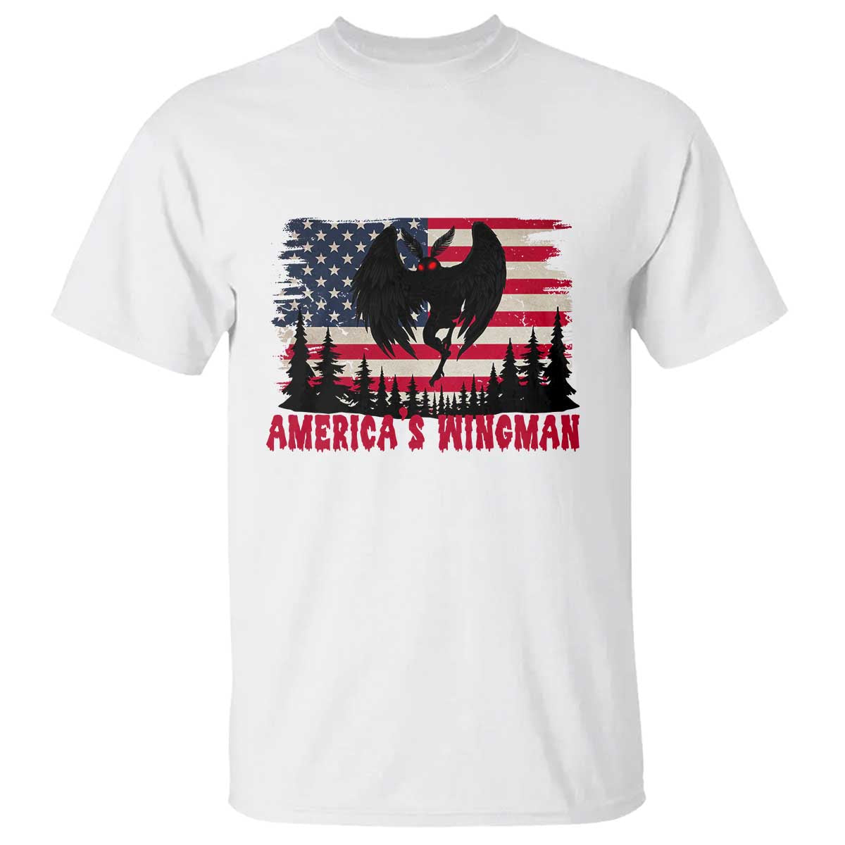 Mothman Americas Wingman T Shirt Funny Patriotic Cryptid TS12 White Print Your Wear