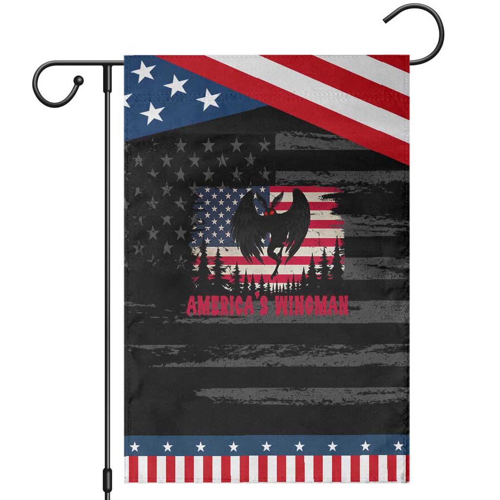 Mothman Americas Wingman Garden Flag Funny Patriotic Cryptid TS12 Distressed Black Blue Print Your Wear