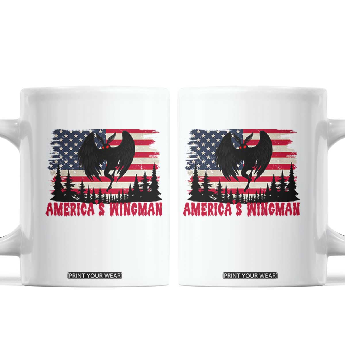 Mothman Americas Wingman Coffee Mug Funny Patriotic Cryptid TS12 White Print Your Wear