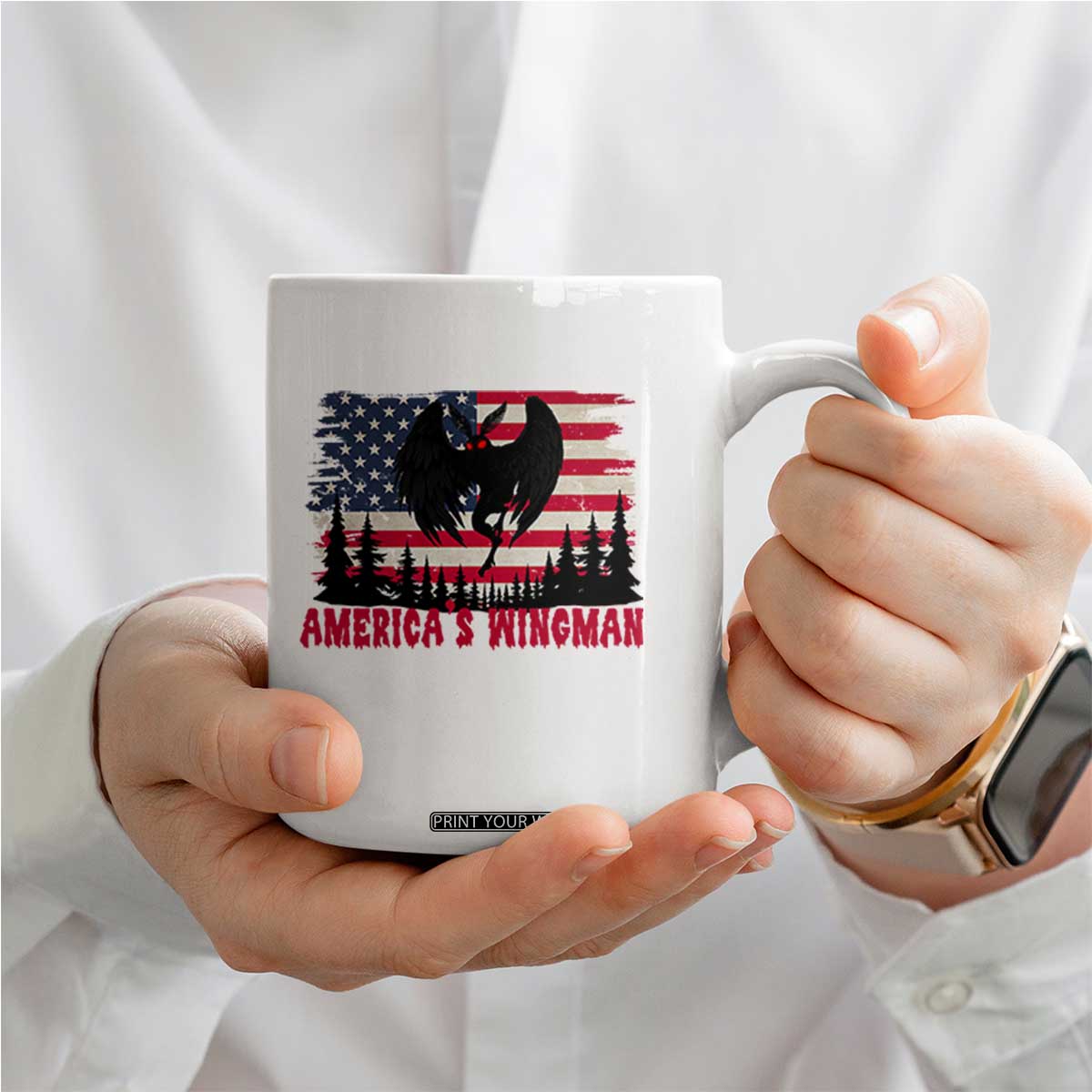 Mothman Americas Wingman Coffee Mug Funny Patriotic Cryptid TS12 Print Your Wear
