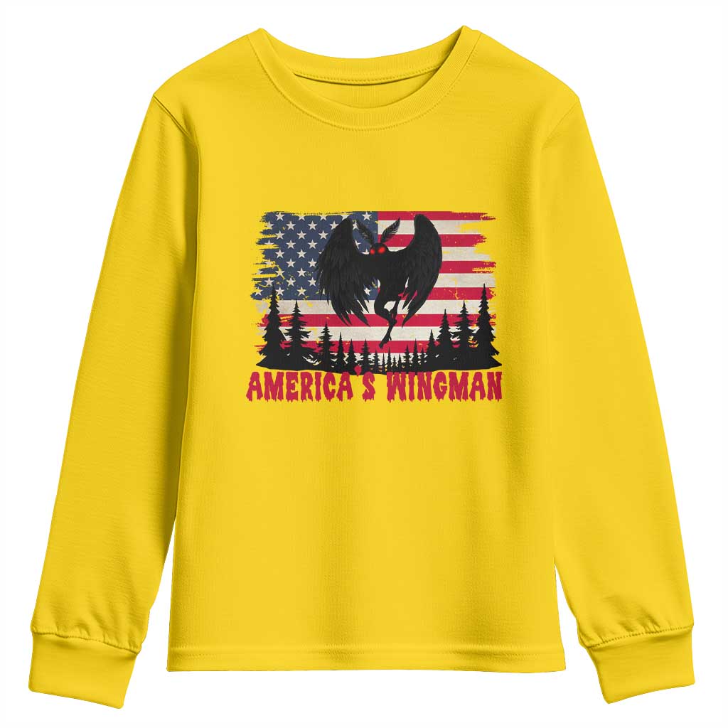 Mothman Americas Wingman Youth Sweatshirt Funny Patriotic Cryptid TS12 Daisy Print Your Wear
