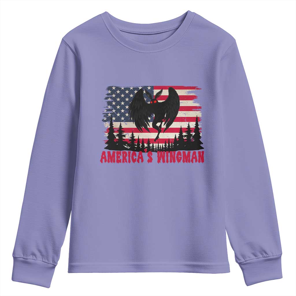 Mothman Americas Wingman Youth Sweatshirt Funny Patriotic Cryptid TS12 Violet Print Your Wear