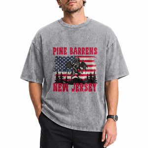 Patriotic Jersey Devil Washed Cotton T-Shirt Pine Barrens New Jersey Cryptid