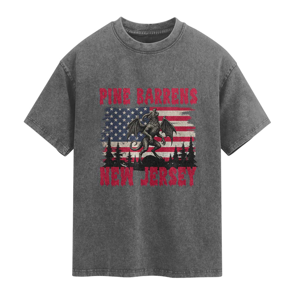 Patriotic Jersey Devil Washed Cotton T-Shirt Pine Barrens New Jersey Cryptid