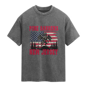 Patriotic Jersey Devil Washed Cotton T-Shirt Pine Barrens New Jersey Cryptid
