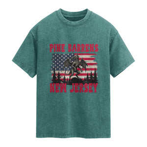 Patriotic Jersey Devil Washed Cotton T-Shirt Pine Barrens New Jersey Cryptid