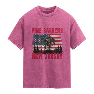 Patriotic Jersey Devil Washed Cotton T-Shirt Pine Barrens New Jersey Cryptid