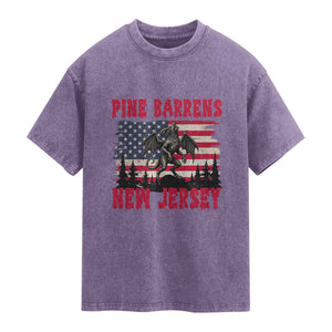 Patriotic Jersey Devil Washed Cotton T-Shirt Pine Barrens New Jersey Cryptid