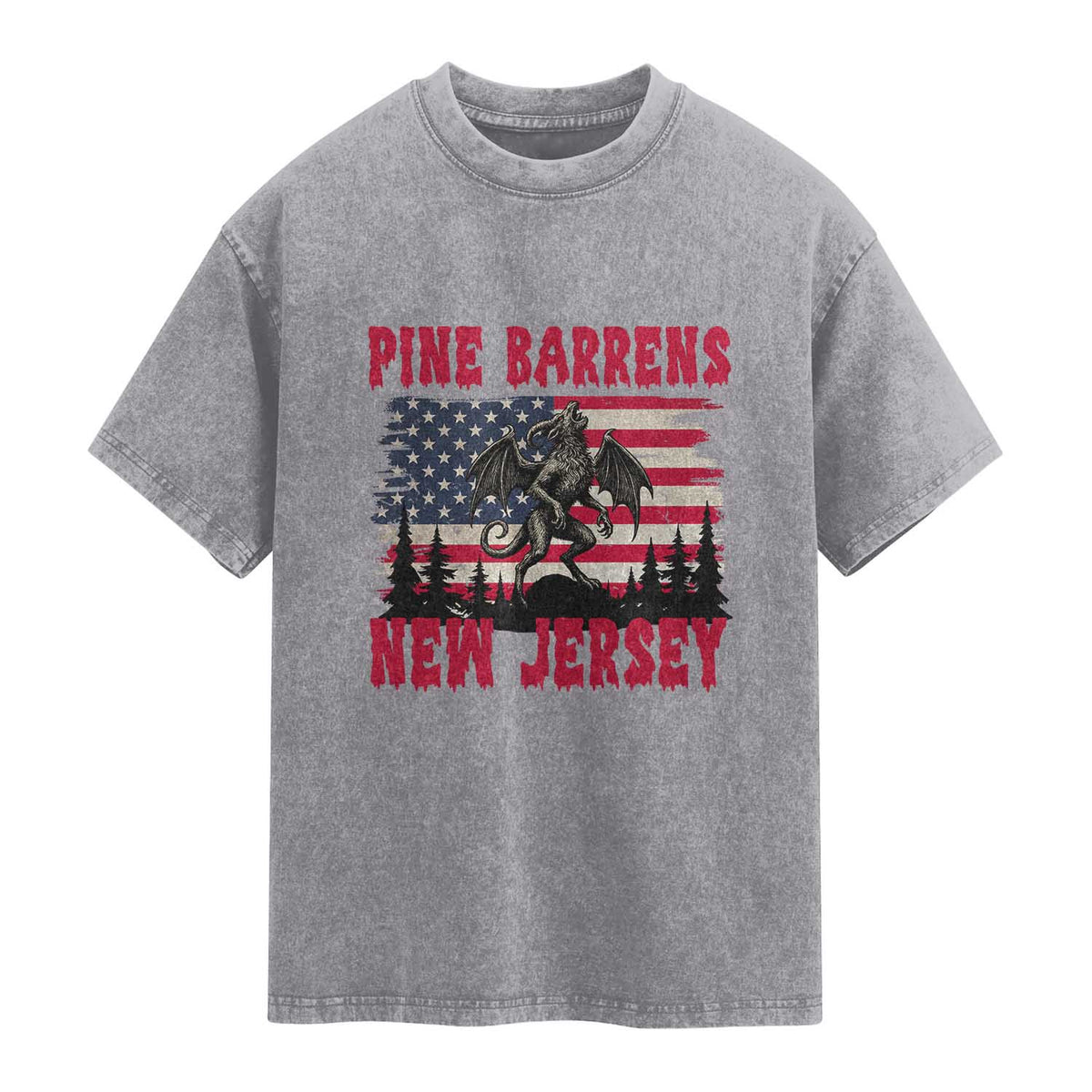 Patriotic Jersey Devil Washed Cotton T-Shirt Pine Barrens New Jersey Cryptid