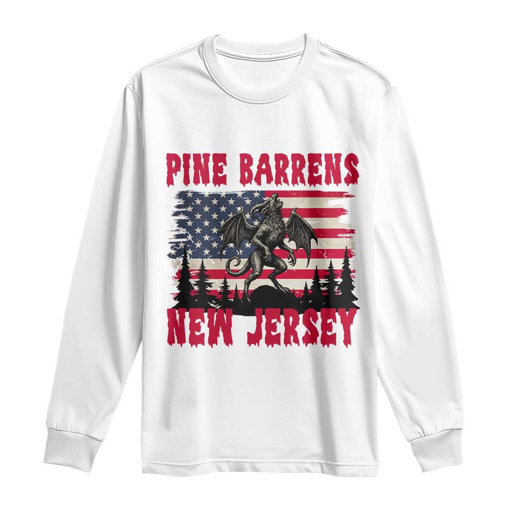 Patriotic Jersey Devil Long Sleeve Shirt Pine Barrens New Jersey Cryptid TS12 White Print Your Wear