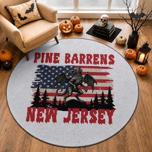 Patriotic Jersey Devil Round Rug Pine Barrens New Jersey Cryptid