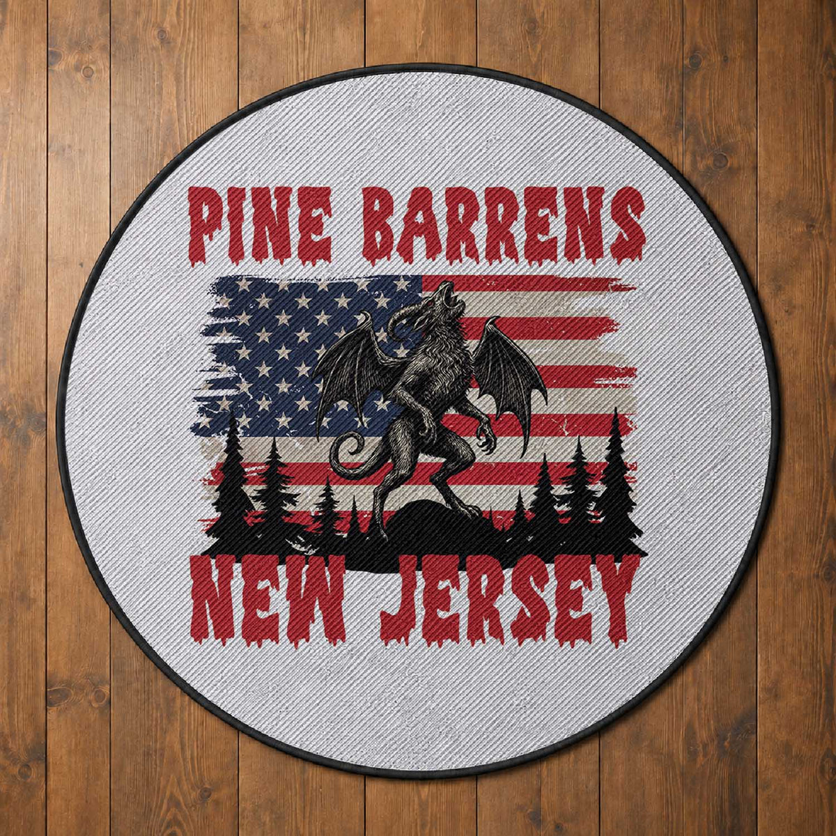 Patriotic Jersey Devil Round Rug Pine Barrens New Jersey Cryptid