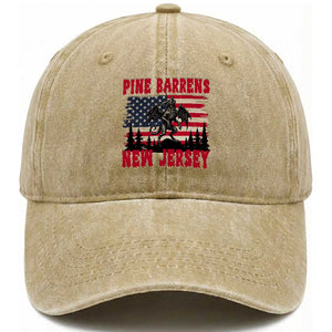 Patriotic Jersey Devil Washed Cotton Baseball Cap Pine Barrens New Jersey Cryptid TS12 Washed Cap Universal Fit Khaki Print Your Wear