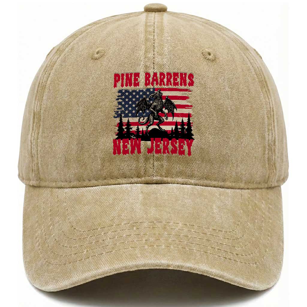 Patriotic Jersey Devil Washed Cotton Baseball Cap Pine Barrens New Jersey Cryptid TS12 Washed Cap Universal Fit Khaki Print Your Wear
