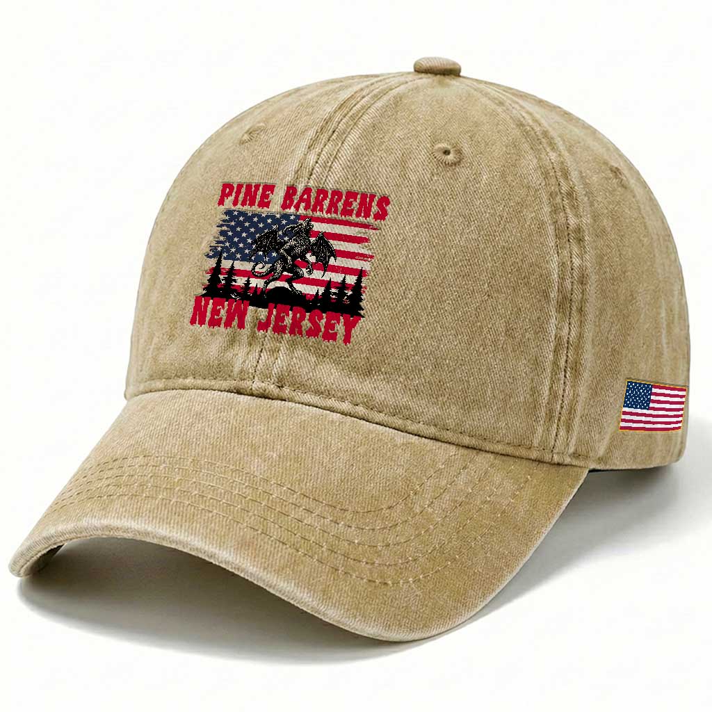 Patriotic Jersey Devil Washed Cotton Baseball Cap Pine Barrens New Jersey Cryptid TS12 Print Your Wear