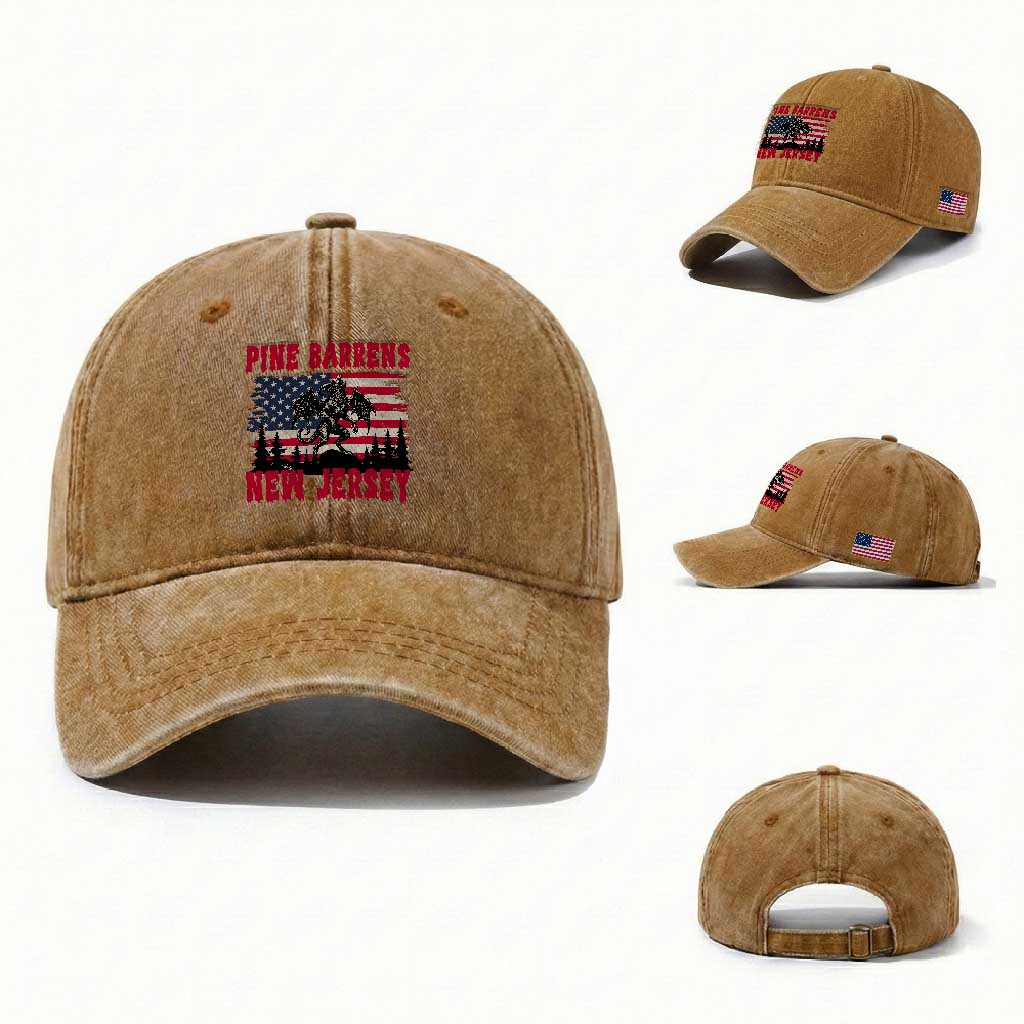 Patriotic Jersey Devil Washed Cotton Baseball Cap Pine Barrens New Jersey Cryptid TS12 Washed Cap Universal Fit Yellow Ochre Print Your Wear