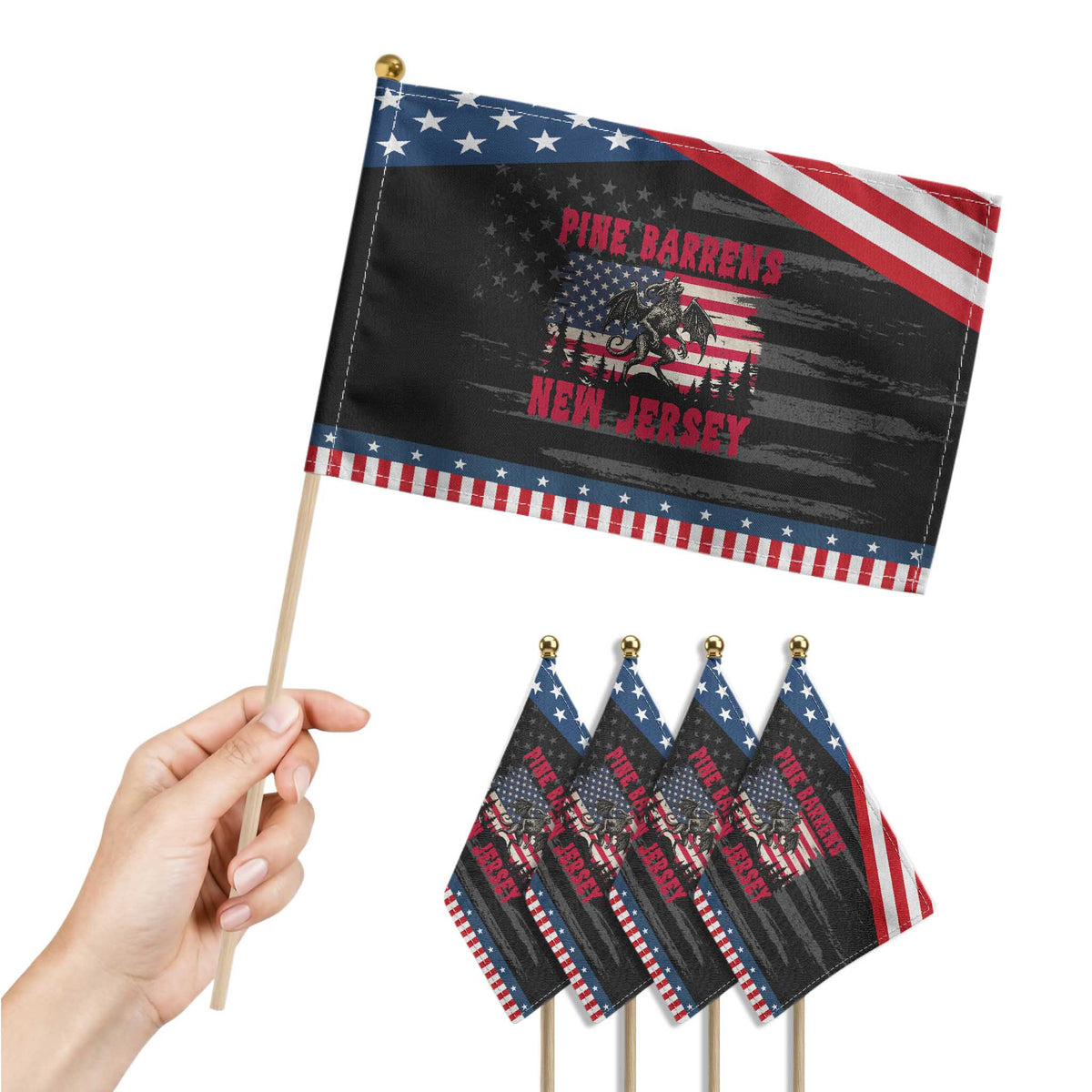 Patriotic Jersey Devil Patriotic Handheld Flag Pine Barrens New Jersey Cryptid TS12 Print Your Wear