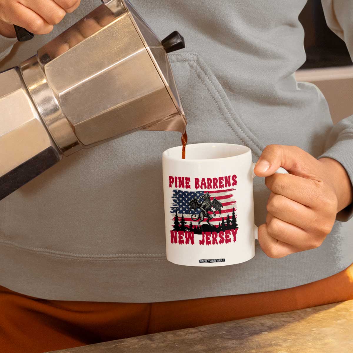 Patriotic Jersey Devil Coffee Mug Pine Barrens New Jersey Cryptid TS12 Print Your Wear