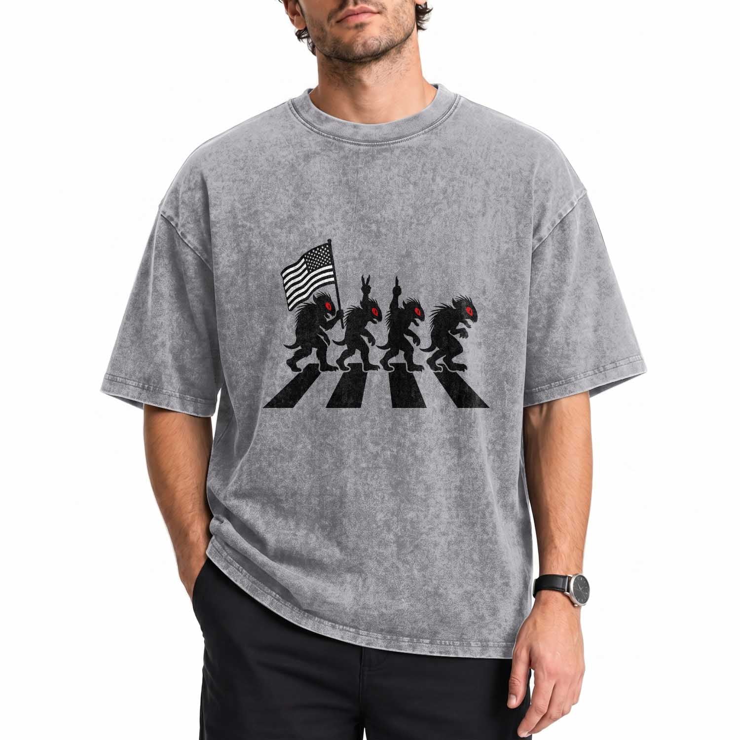 Patriotic Chupacabra Washed Cotton T-Shirt Funny Cryptid Lover Gift