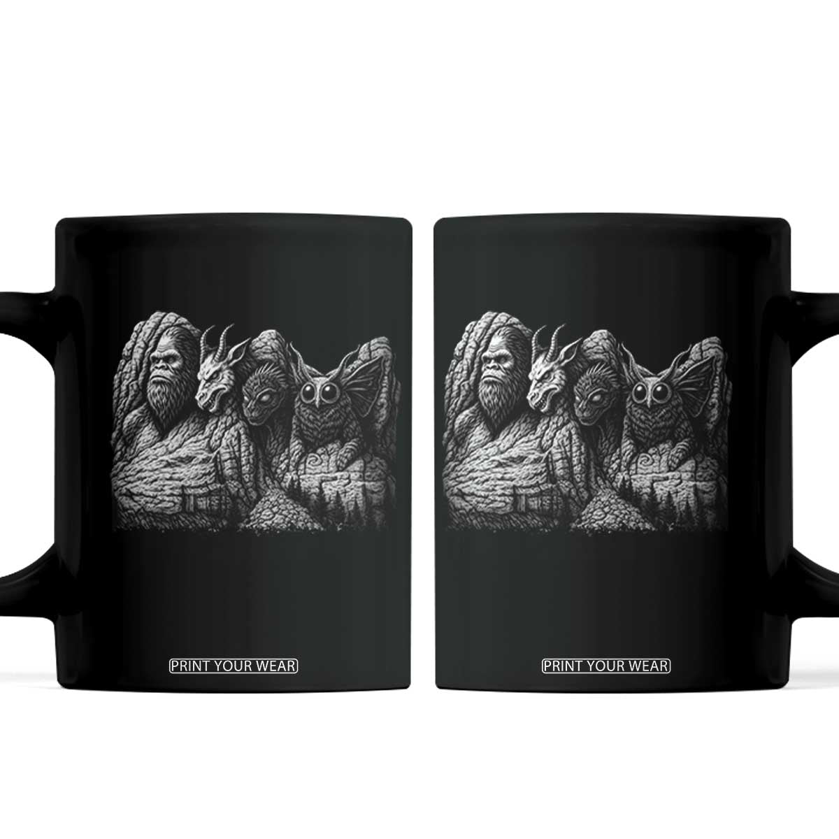 Cryptid Mount Rushmore Coffee Mug Bigfoot Mothman Jersey Devil Chupacabra TS12 Black Print Your Wear