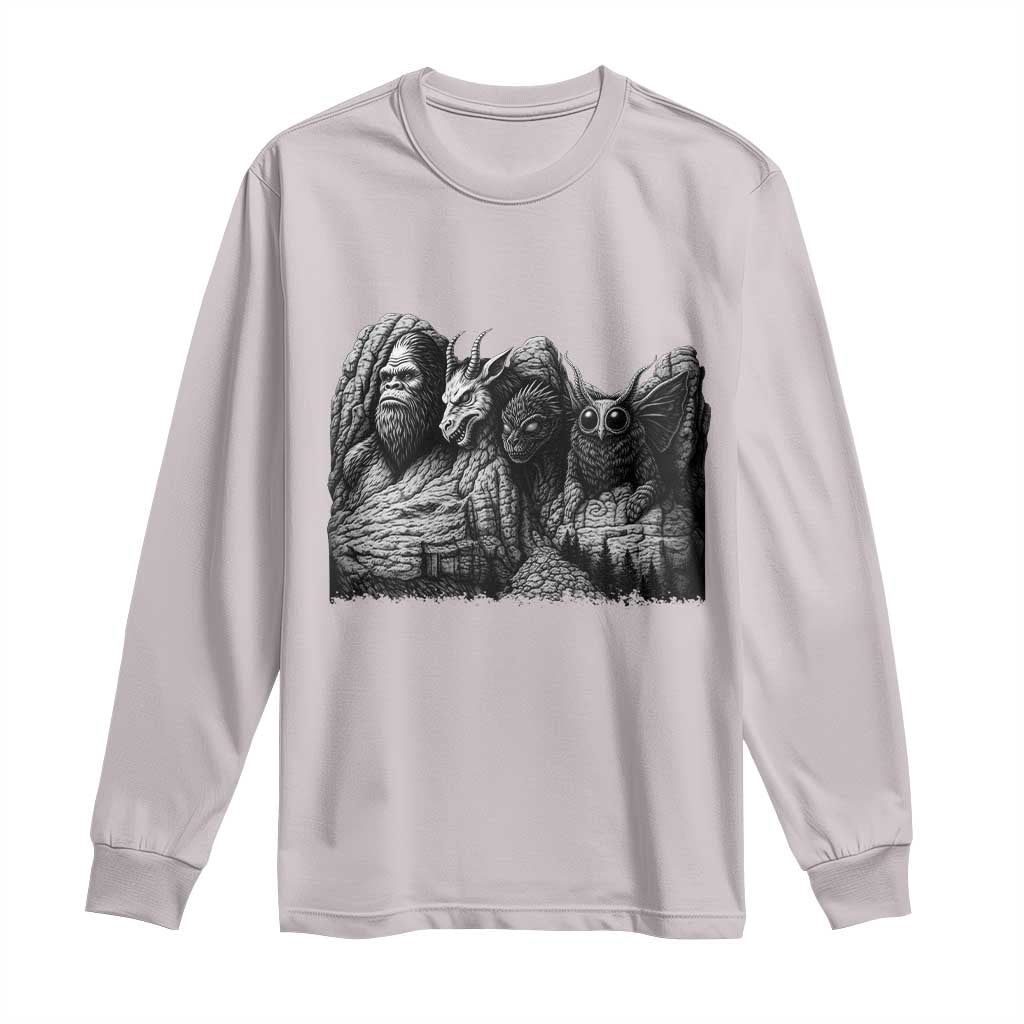 Cryptid Mount Rushmore Long Sleeve Shirt Bigfoot Mothman Jersey Devil Chupacabra TS12 Ice Gray Print Your Wear