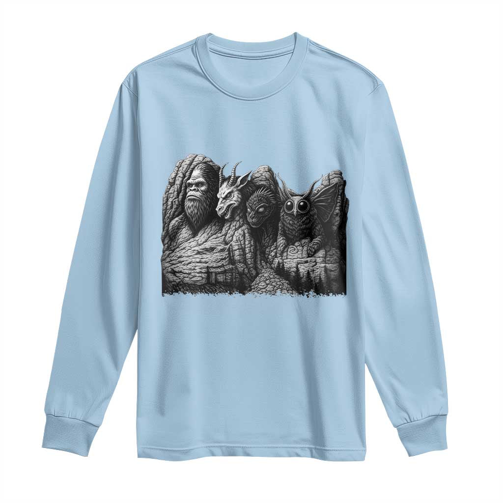 Cryptid Mount Rushmore Long Sleeve Shirt Bigfoot Mothman Jersey Devil Chupacabra TS12 Light Blue Print Your Wear
